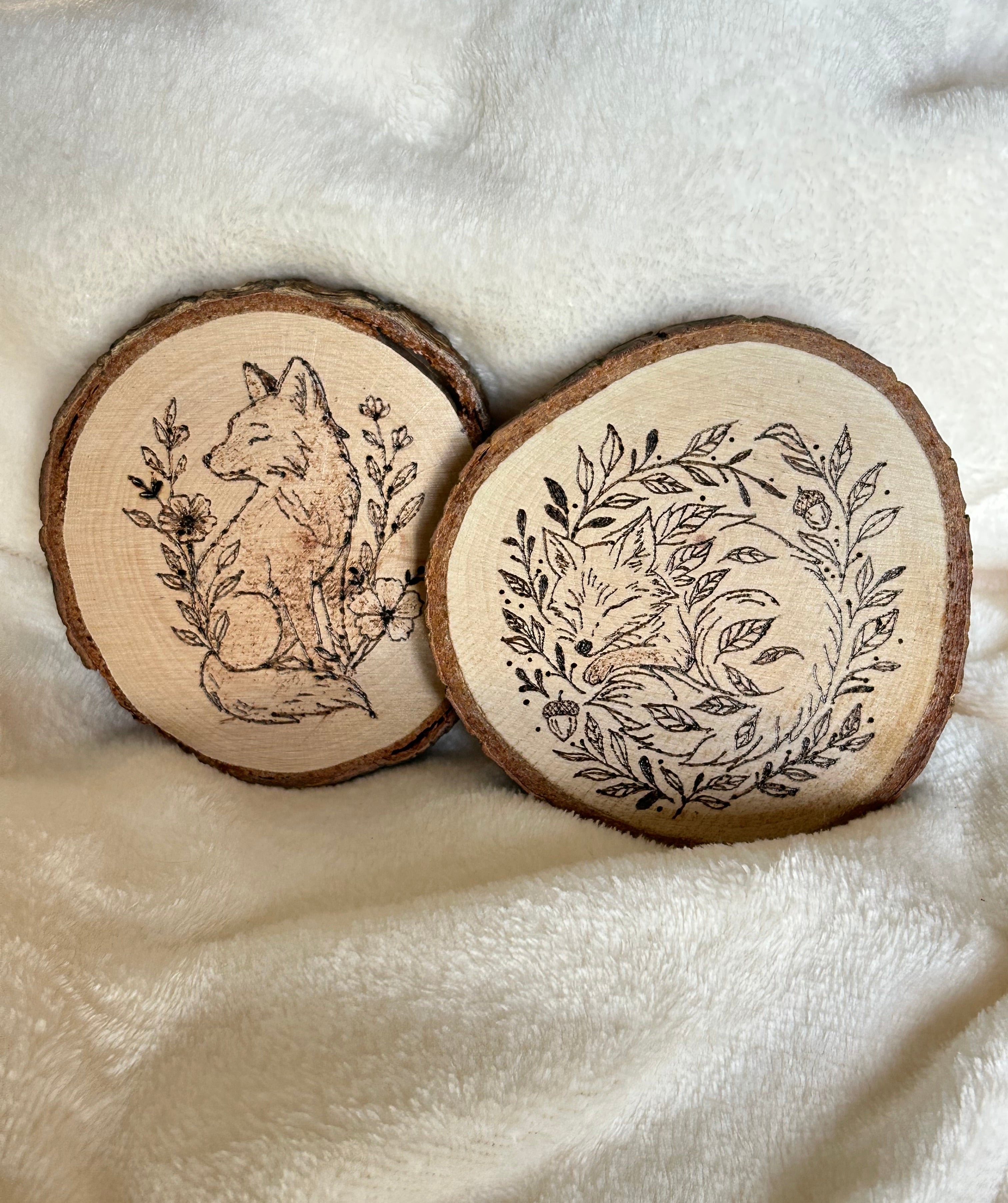 Duo de dessous de verre renard en bois