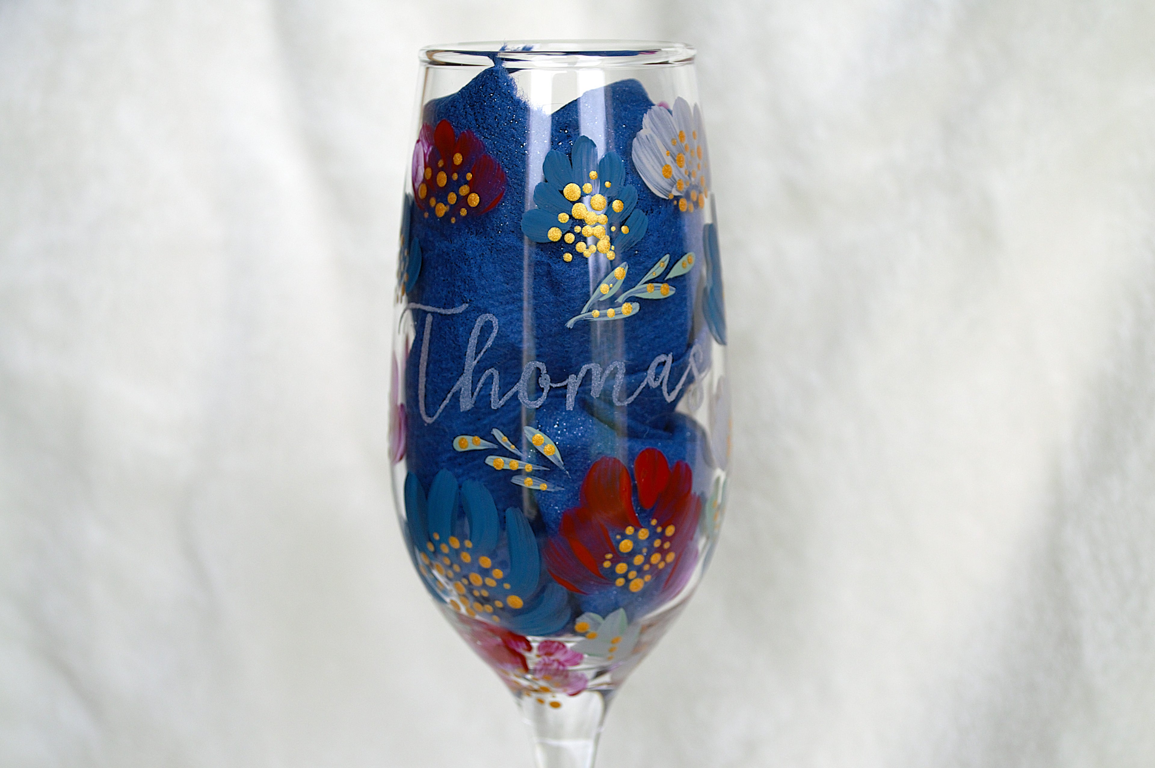 Flûte à champagne personnalisée motif fleuri