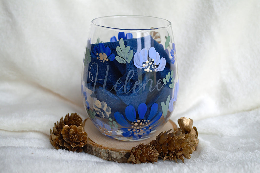 Verre à eau personnalisé motif fleuri