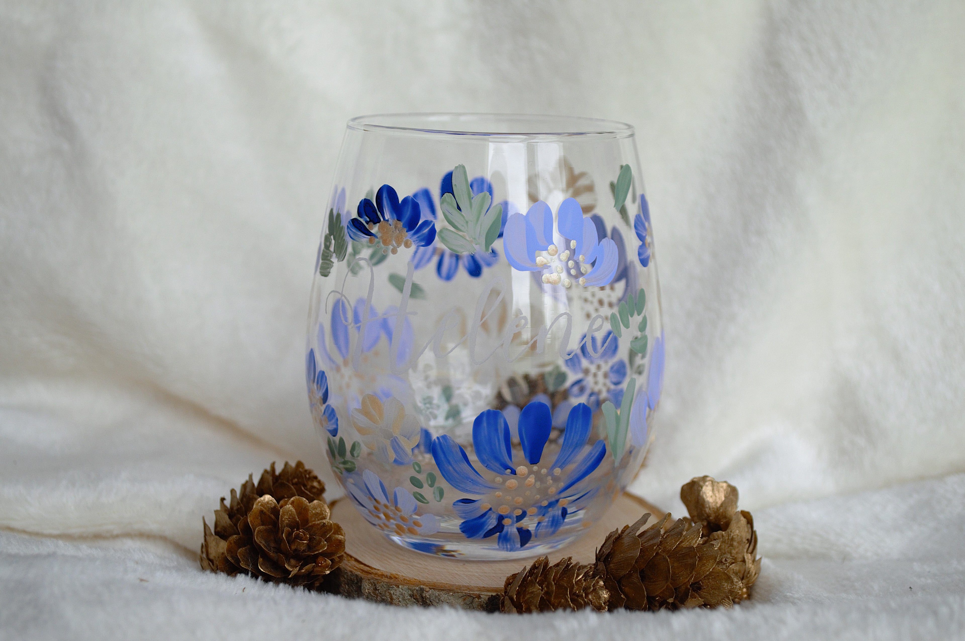 Verre à eau personnalisé motif fleuri