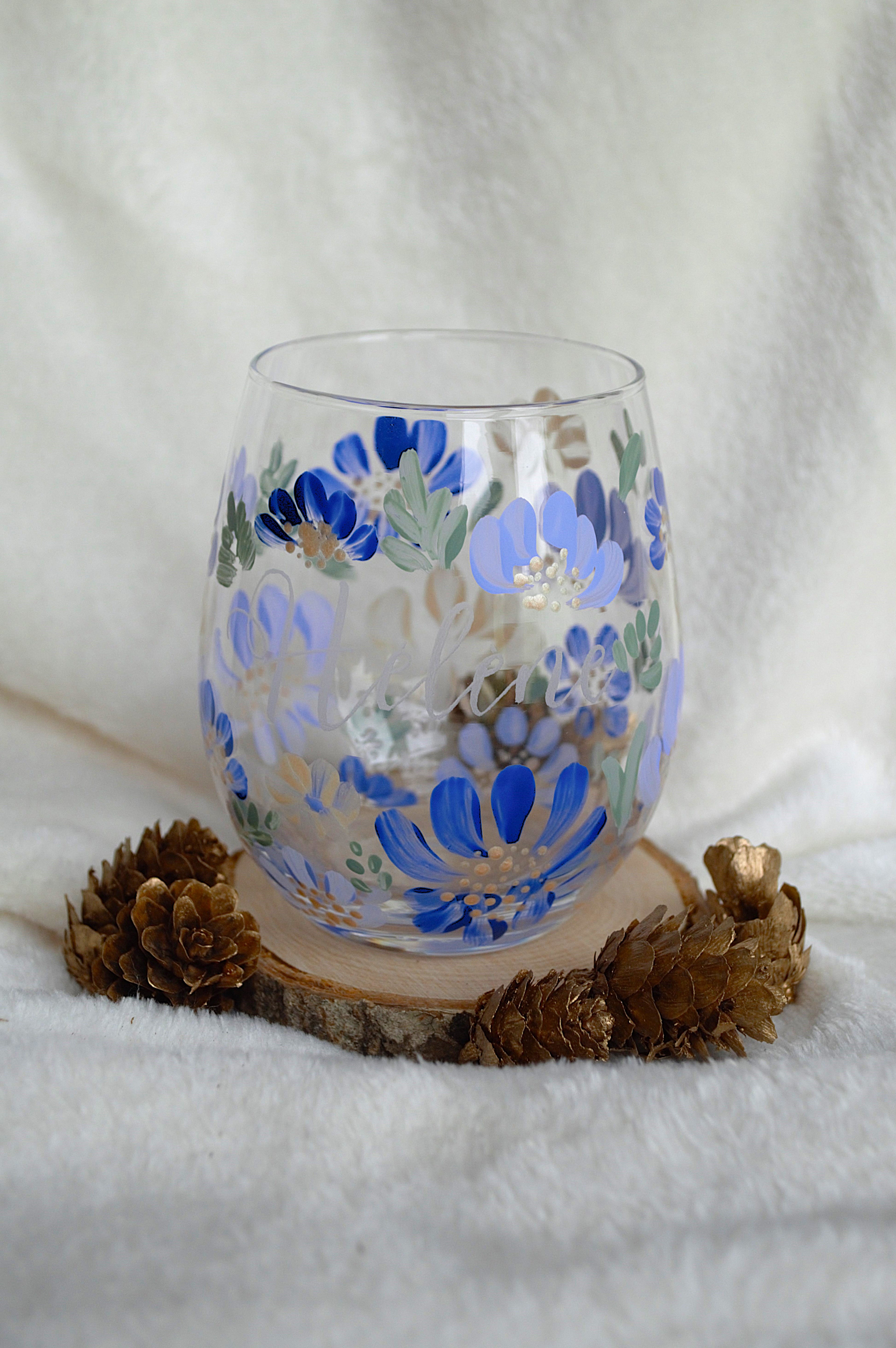 Verre à eau personnalisé motif fleuri